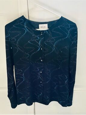 Vintage Black Sparkle Button-Front Women's Blouse
